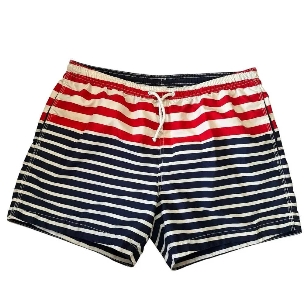 H&M Patriotic Stripe Swim Shorts Sz Large Mens Mesh Lined Pockets Flag Red Blue